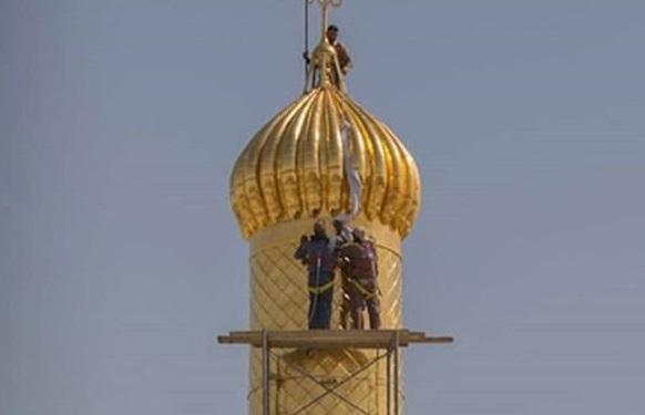 گلدسته های حرم امام حسین (ع) غبارروبی شد